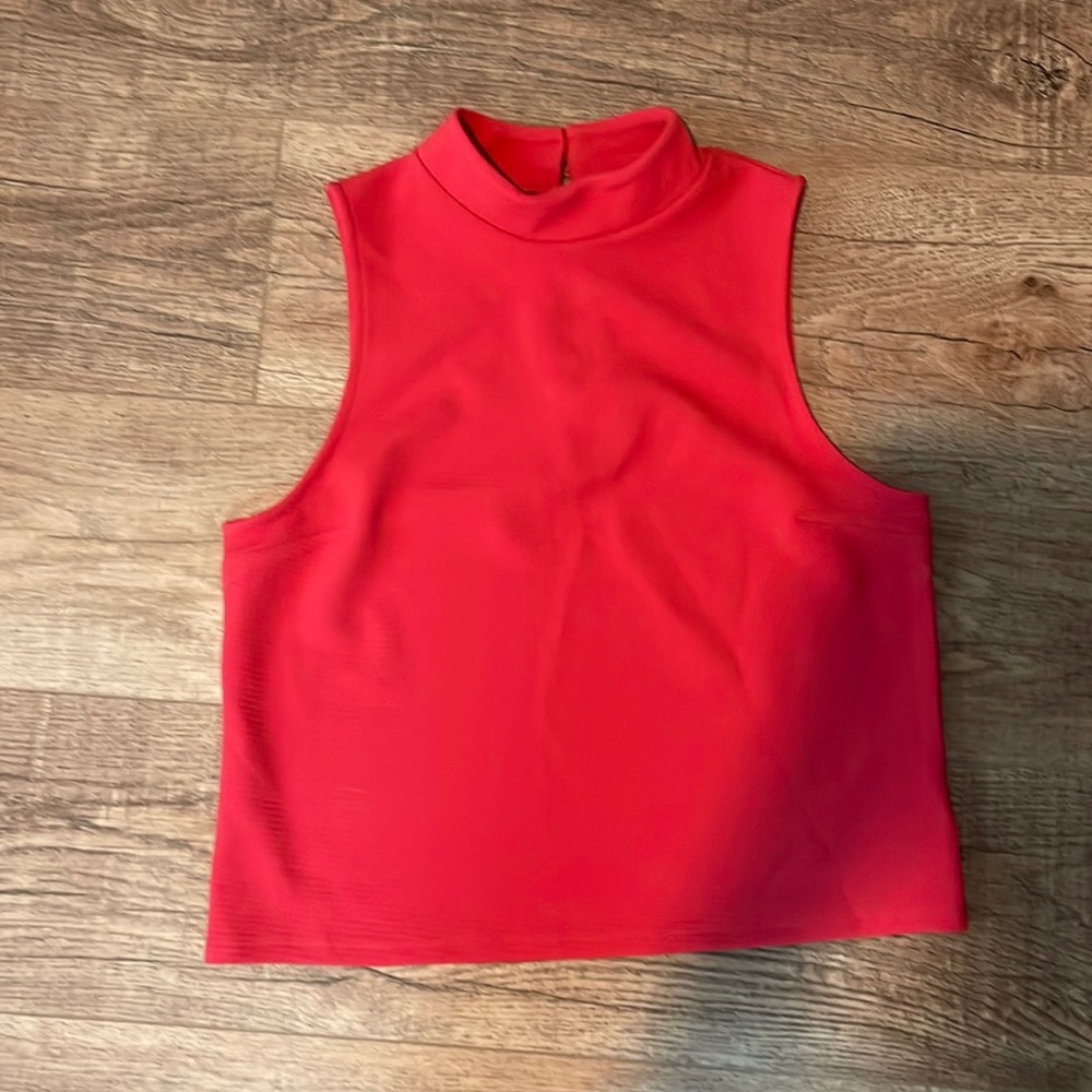 Pink/ red high neck work tank top